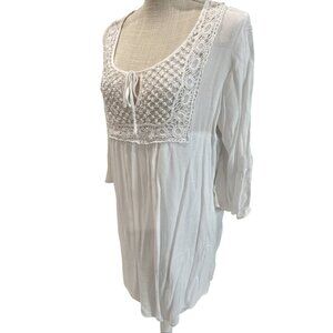 Rue Juju White Boho Tunic With Crochet Lace Detail Size L